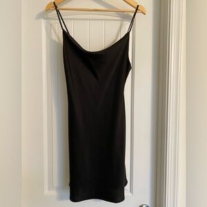 Cowl neck black mini dress